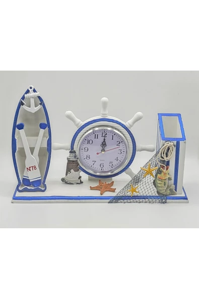 Galaxy AHŞAP DEKORATİF TEKNELİ GEMİ DÜMENİ MASA SAATİ 36 cm x 24 cm ürün görseli 1