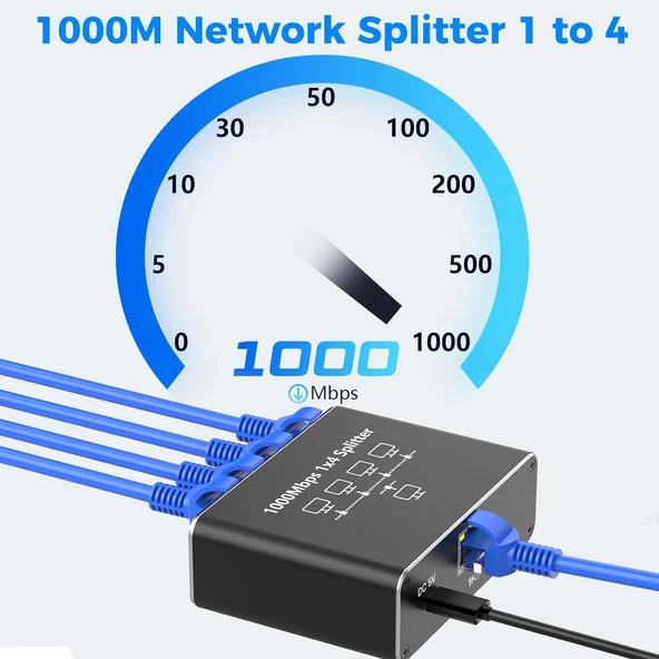 Gigabit Ethernet Splitter 1000mbps 1x4 RJ45 Cat5/6/7/8 Kablo Ayırıcı 1 x 4 Port Çoklayıcı Adaptör - Resim 3