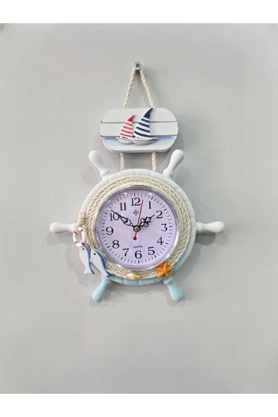 Galaxy DEKORATİF MARİN İPLİ DÜMEN DUVAR SAATİ TURKUAZ 23 x 31 cm ürün görseli 1