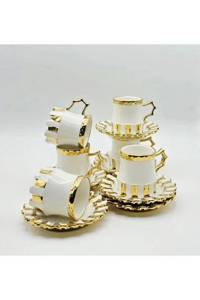 Tekbir GOLD DETAYLI VİNTAGE PORSELEN KAHVE FİNCAN 12 Parça & 6 Kişilik - Resim 2