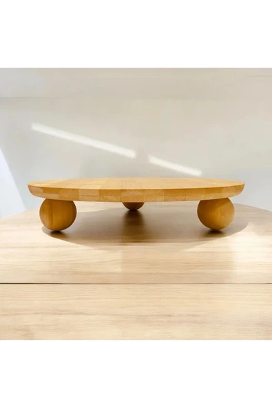 Bycomo Bambu Top Ayaklı Yuvarlak Pasta & Kek Standı 29 x 6 cm Naturel - Resim 2