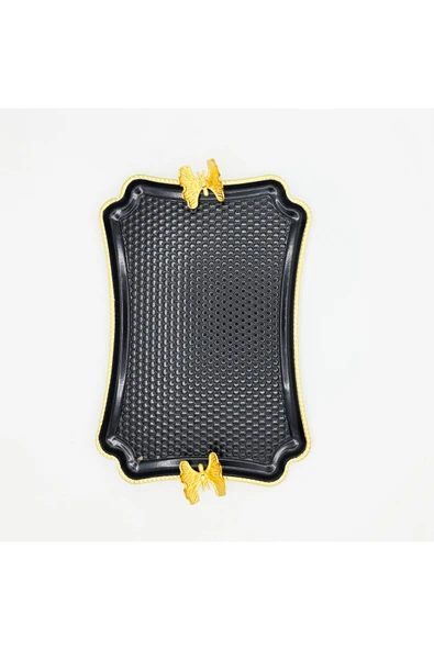 Lavin SİYAH METAL DÖVMELİ DİKDÖRTGEN KELEBEKLİ SUNUM TEPSİSİ ürün görseli 1