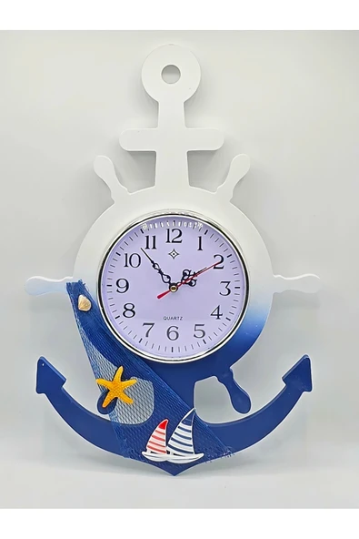 Galaxy AHŞAP DEKORATİF ÇAPALI DÜMEN DUVAR SAATİ 45 cm x 31 cm Mavi ürün görseli 1