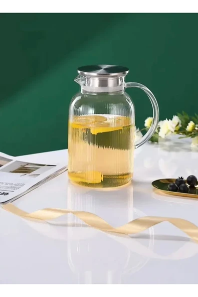 Lavin Borosilikat Metal Kapaklı Cam Sürahi - 2000 ML - Resim 2