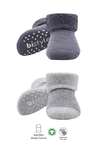 Bistyle Çemberli Kaymaz Havlu Soket Çorap 2'Li BS10503 GriAntrasit ürün görseli