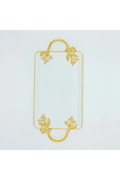 Lavin BEYAZ METAL DÖVMELİ DİKDÖRTGEN SUNUM TEPSİSİ ürün görseli 1