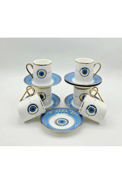 Tekbir NAZAR BONCUĞU MAVİ DESENLİ 12 PARÇA PORSELEN KAHVE FİNCAN SETİ ( 6 kişilik ) ürün görseli 1