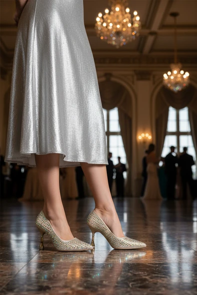 Pierre Cardin Altın Taş İşlemeli İnce Topuklu Kadın Abiye Ayakkabı PC-55020 Z - Resim 3