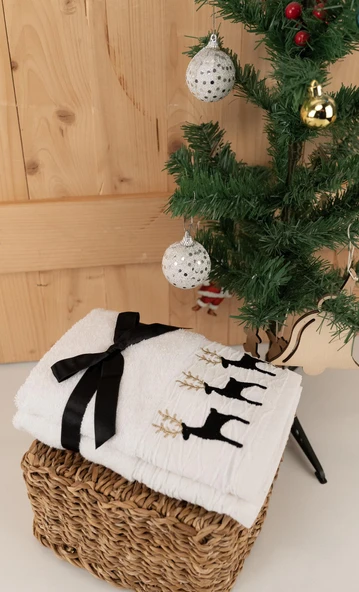 Pamuklu 2'li 45x70 cm Nakışlı Desenli Hediyelik Havlu Seti Baveno ürün görseli 1