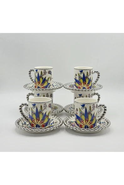 Tekbir ÇİÇEK DESENLİ PORSELEN KAHVE FİNCAN 12 Parça & 6 Kişilik - Resim 2