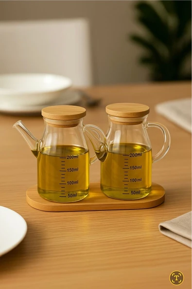 Bycomo 2’li Bambu Vakumlu Kapaklı Masterchef 200 ml Yağlık Borosilikat Cam Yağdanlık Seti ürün görseli 1