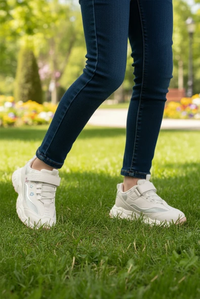 Cool Beyaz Cırtlı Hafif Kız Çocuk Spor Ayakkabı Bella Kısa P - Resim 2