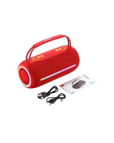 360 RGB LED'li Taşınabilir Bluetooth Hoparlör – Kırmızı, USB/TF Destekli - 3