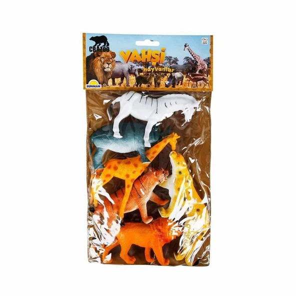 0715 Vahşi Hayvanlar Poşetli 6'lı Hayvan Oyun Seti Sunman