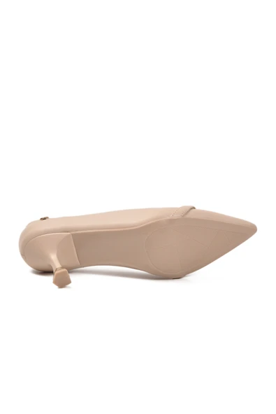 Pierre Cardin Krem Kadın Kısa İnce Topuklu Ayakkabı PC-55015 Z - 5