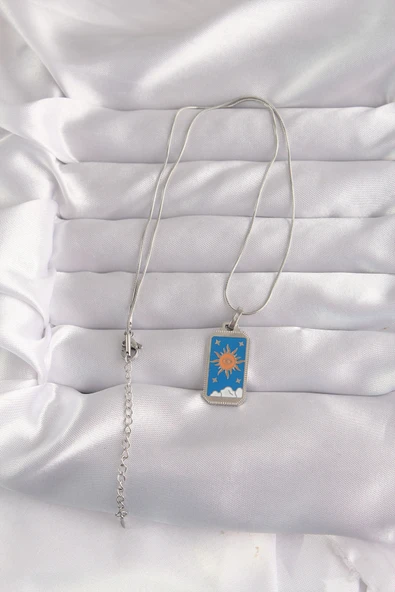 316L Çelik Gümüş Renk Mavi Mineli Güneş Model Tarot Ke - 2