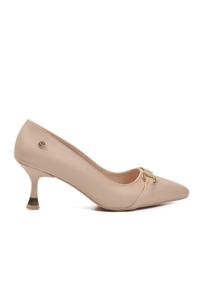 Pierre Cardin Krem Kadın Kısa İnce Topuklu Ayakkabı PC-55015 Z - 2