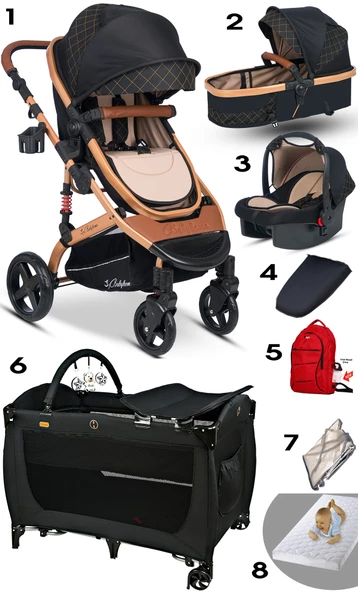 8'in 1 Yeni Doğan Set Baby Home 946 Travel Sistem Bebek Arabası 560 Bebek Oyun Parkı Yatak Beşik