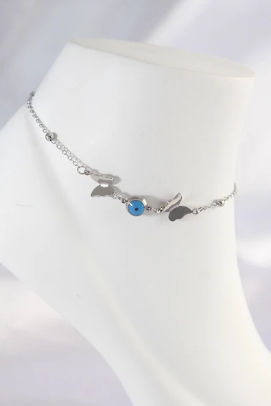 316L Çelik Gümüş Renk Nazar Boncuk Detay  Halhal ürün görseli 1