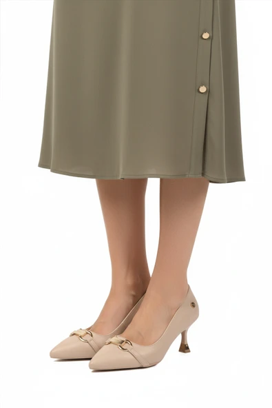 Pierre Cardin Krem Kadın Kısa İnce Topuklu Ayakkabı PC-55015 Z