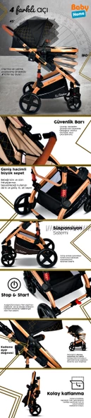 8'in 1 Yeni Doğan Set Baby Home 946 Travel Sistem Bebek Arabası 560 Bebek Oyun Parkı Yatak Beşik - 8