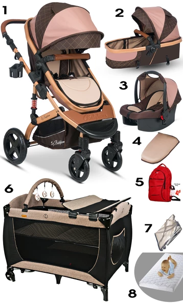 8'in 1 Yeni Doğan Set Baby Home 946 Travel Sistem Bebek Arabası 560 Bebek Oyun Parkı Yatak Beşik - 4