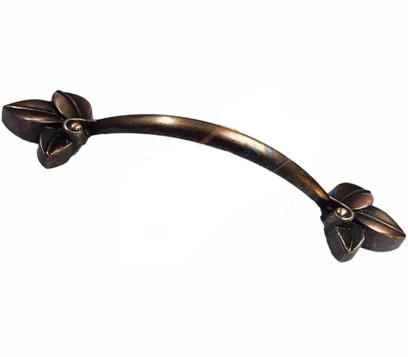 Dekoratif Zamak Yaprak Kulp 96mm, Eskitme, 100 Adet