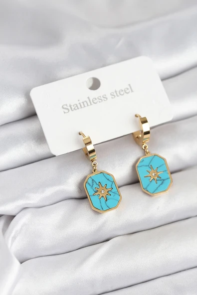 316L Çelik Gold Renk Kutup Yıldızı Model Kadın Küpe ürün görseli 1