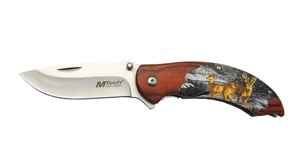 Mtech Y13 G Kahverengi Kamp Çakı 20cm Yarı , Kemerlkli, Ahşap Geyik İşlemeli Sap