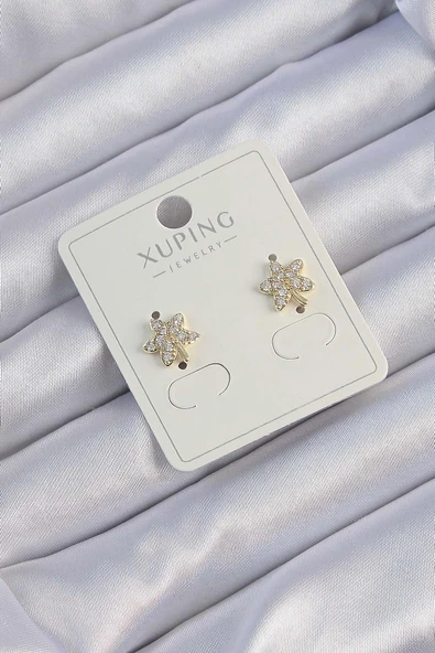 Xuping Gold Renk Zirkon Taşlı Yaprak Küpe ürün görseli 1