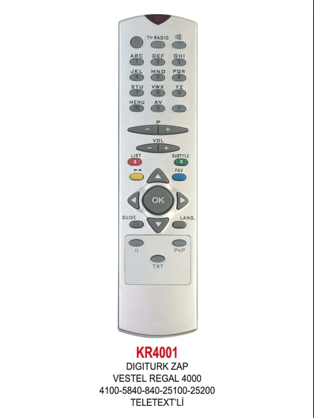 VESTEL 4000-4100-5840-840-25100-25200 TELETEXT’Lİ UYDU KUMANDASI
