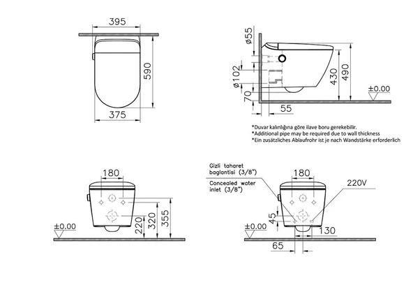 Vitra V-Care Ultra Akıllı Asma Klozet 7234B003-6222 - Resim 2