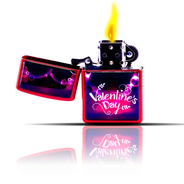 Sevgililer Günü Kırmızı Benzinli Çakmak - Resim 4