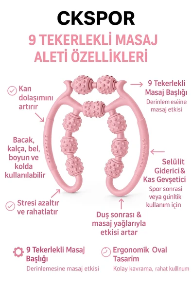 9 Tekerlekli Masaj Aleti Selülit Giderici, Kas Rahatlatıcı ve Kan Dolaşımı Destekleyici Roller - 3