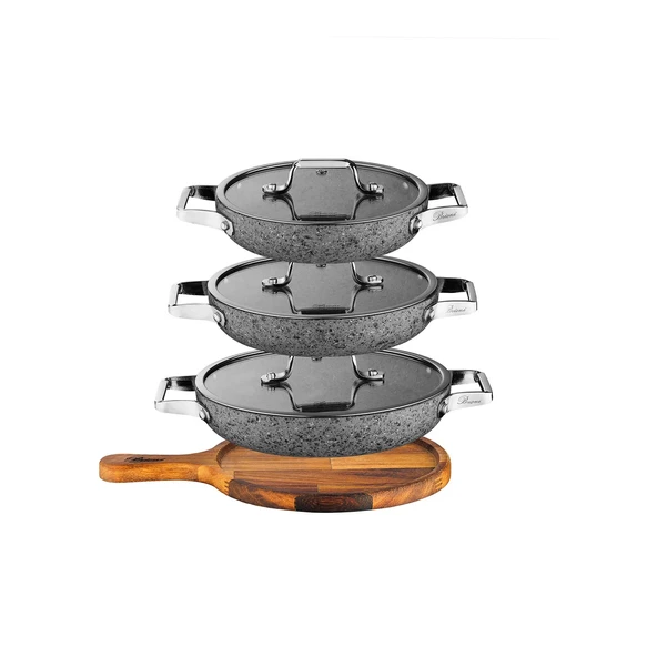 Brioni Stone-Age 7 Parça Çizilmez Yanmaz Yapışmaz İndüksiyon Sahan Seti - Resim 3