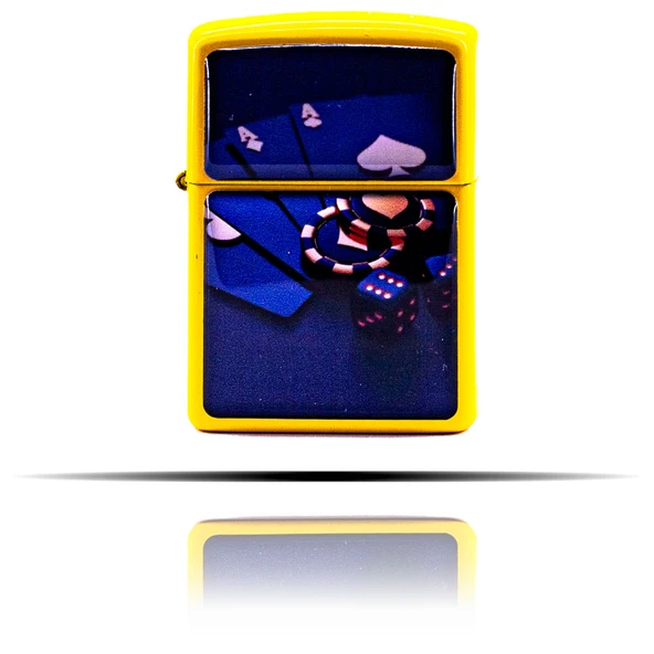 Poker Kumarbaz Sarı Lacivert Benzinli Çakmak - 5