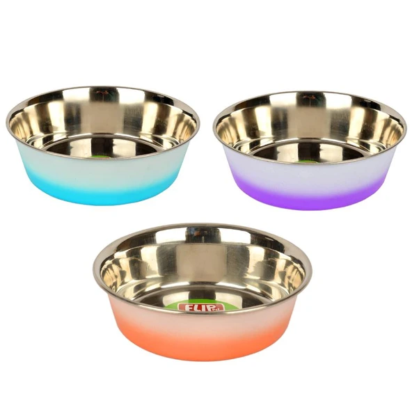 Flip Kaymaz Tabanlı Çift Renkli Çelik Mama Kabı 23 cm ürün görseli