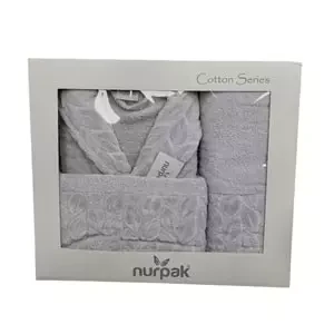 Nurpak Tek Kişilik Bornoz Seti Şalyaka-Hazal Gri (Beden XL-XXL)