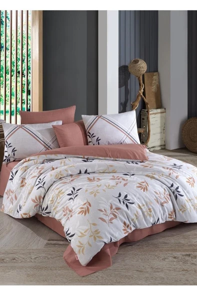 Belen Çift Kişilik Ranforce Nevresim Takımı Kahve