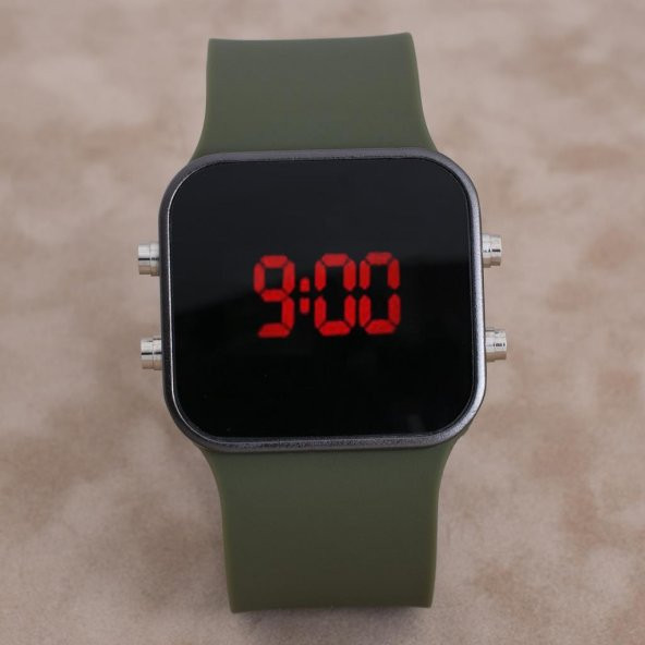 Yeni Model Watch Siyah Kasa Haki Yeşil Kordon Dijital Ekran Unisex Kol Saat