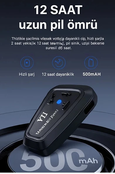 Y11 Bluetooth Kulaklık Mikrofonlu Motosiklet Kulaklığı İntercom Bt 5.3 - 1