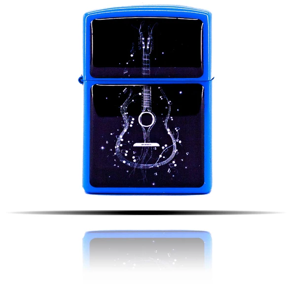 Gitar Çizim Desenli Mavi Benzinli Çakmak - Resim 5
