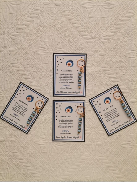 100 Adet Kişiye Özel Nazar Ayeti Sünnet Hatırası Dağıtmalık Hediyelik Mavi Renk Anahtarlık - Resim 6