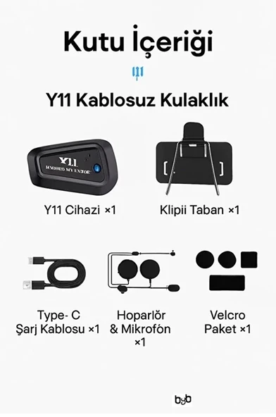 Y11 Bluetooth Kulaklık Mikrofonlu Motosiklet Kulaklığı İntercom Bt 5.3 - 6
