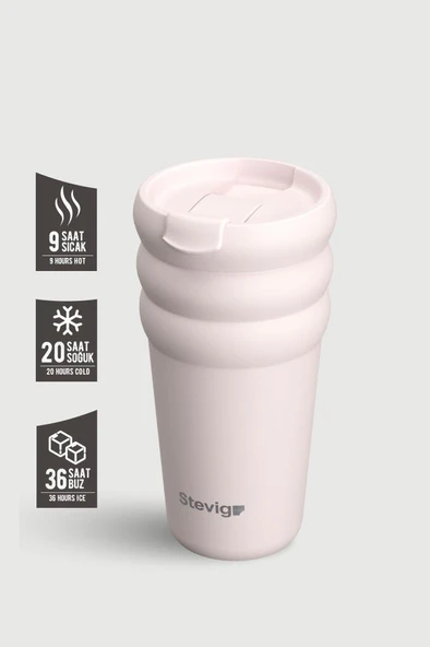 Stevig 3 Bubble Two-Cap Straw Tumbler Çelik Termos 600 ML Soft Quartz ST-248 - Resim 2