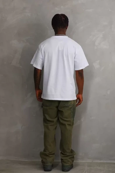 Unisex Baskılı Oversize T-Shirt - Beyaz - Resim 2