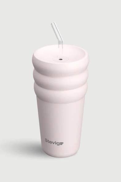 Stevig 3 Bubble Two-Cap Straw Tumbler Çelik Termos 600 ML Soft Quartz ST-248 - Resim 3