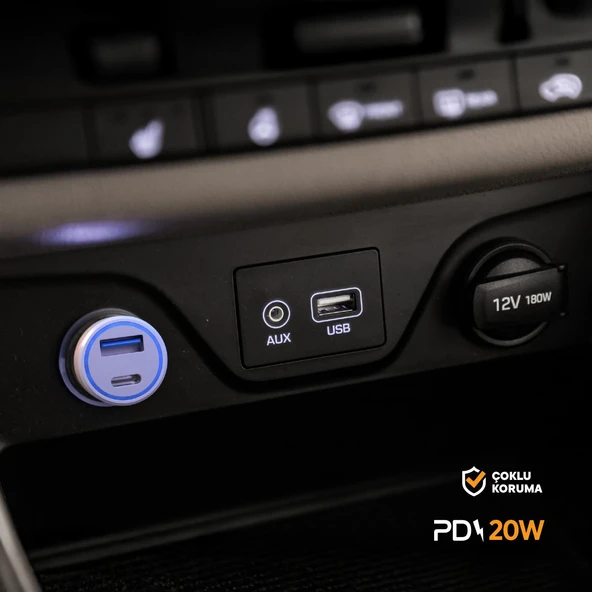 Polosmart PBS134 Hızlı 1 USB 1 PD Çıkışlı 20W Araç Şarjı Beyaz - 3