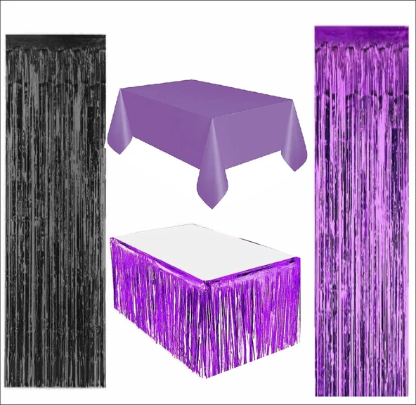 Mor Masa Örtüsü, Mor Masa Eteği, 1 Adet Mor Arka Fon, 1 Adet Siyah Arka Fon ürün görseli 1