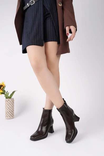 Muggo CELİNA Küt Burun Fermuarlı Topuklu Kadın Bot - Resim 7